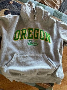 Varsity Gray Pullover Hoodie with Navy Brand Tag